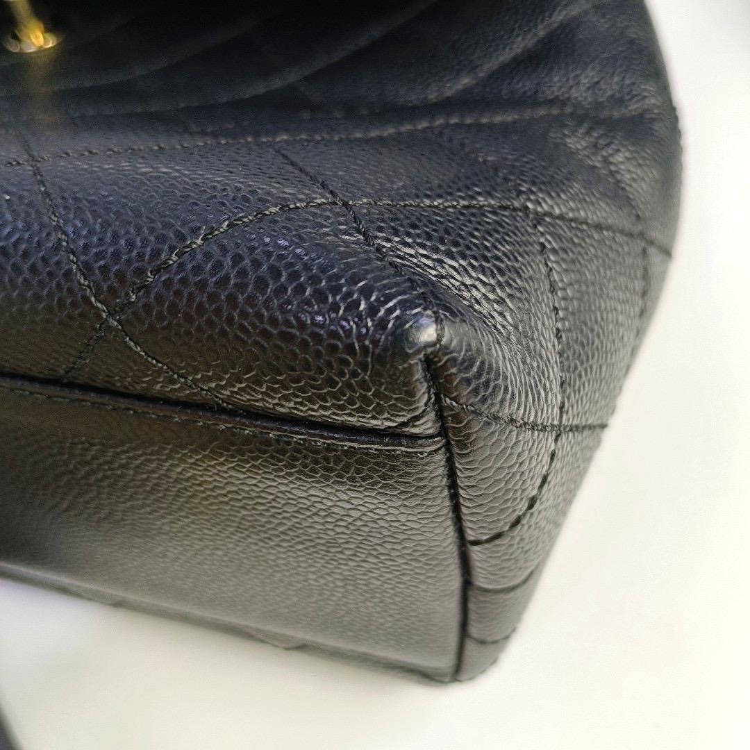 Chanel Vintage Top Handle Kelly Black Caviar Leather 24k Gold Plated Hardware For Sale 10