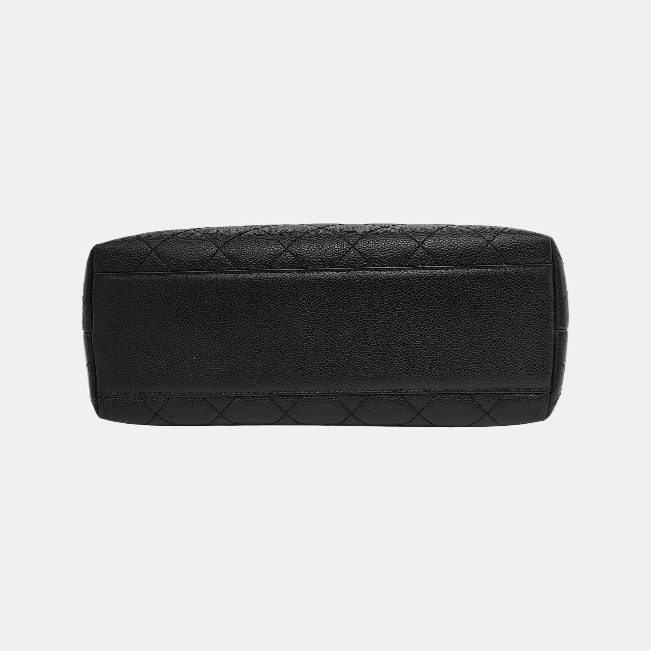 Women's Chanel Vintage Top Handle Kelly Black Caviar Leather 24k Gold Plated Hardware For Sale