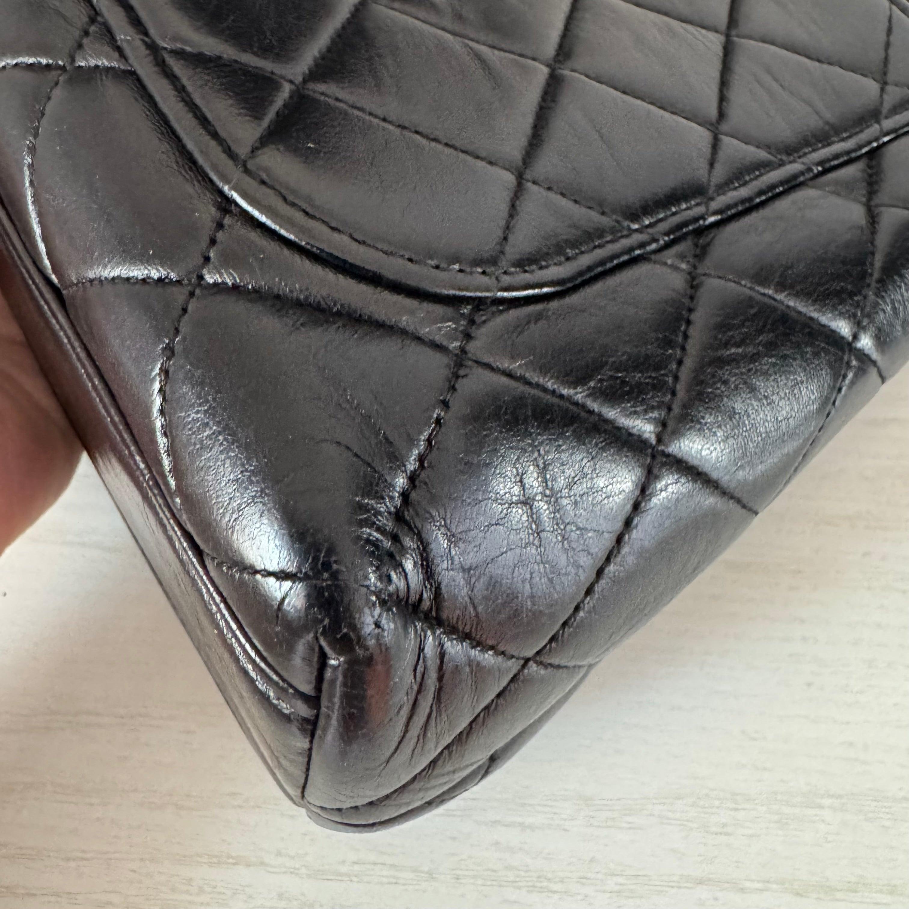 Chanel Vintage Top Handle Kelly Black Flap Bag lambskin leather 24k Gold HW For Sale 9