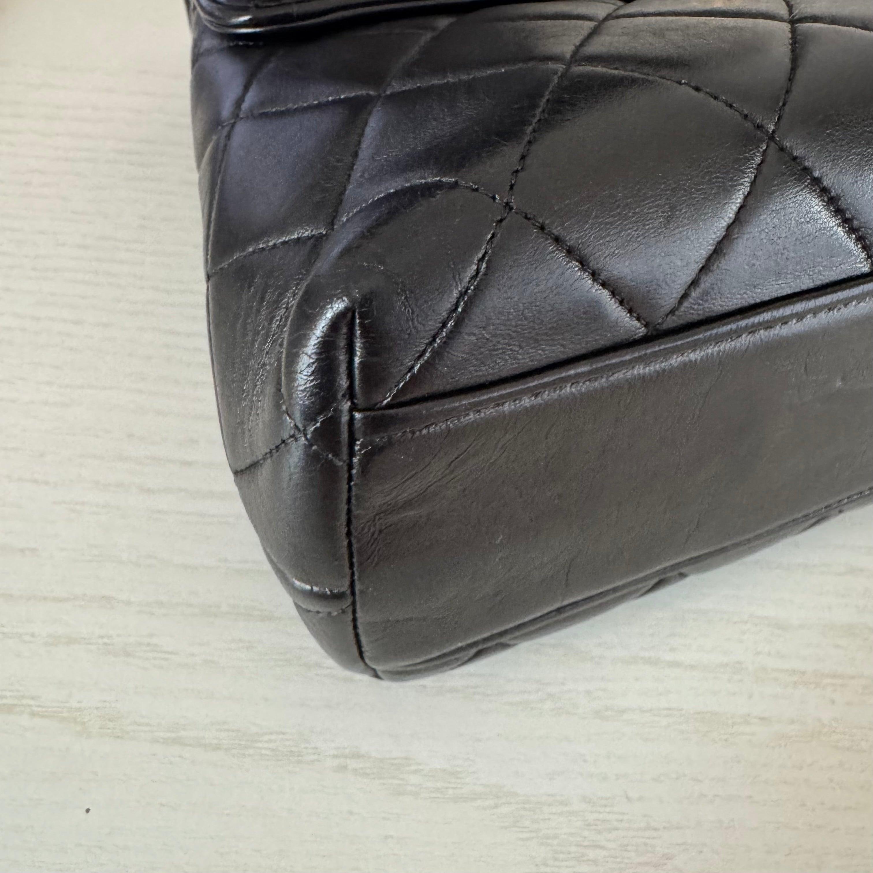 Chanel Vintage Top Handle Kelly Black Flap Bag lambskin leather 24k Gold HW For Sale 11