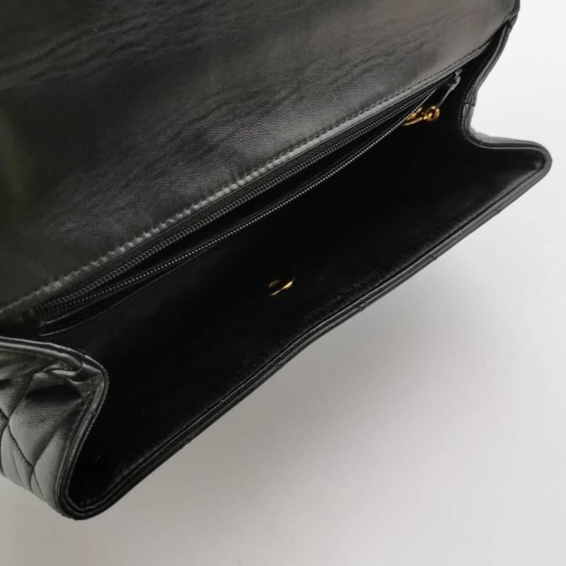 Chanel Vintage Top Handle Kelly Black Flap Bag lambskin leather 24k Gold HW For Sale 14