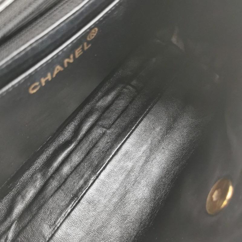 Chanel Vintage Top Handle Kelly Black Flap Bag lambskin leather 24k Gold HW For Sale 15