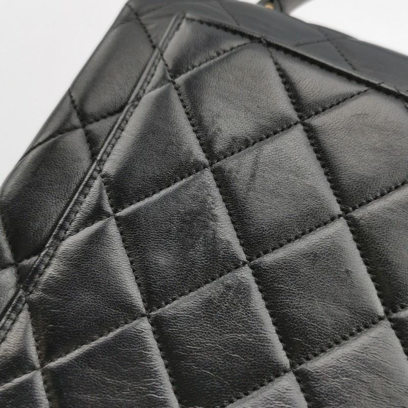 Chanel Vintage Top Handle Kelly Black Flap Bag lambskin leather 24k Gold HW For Sale 16