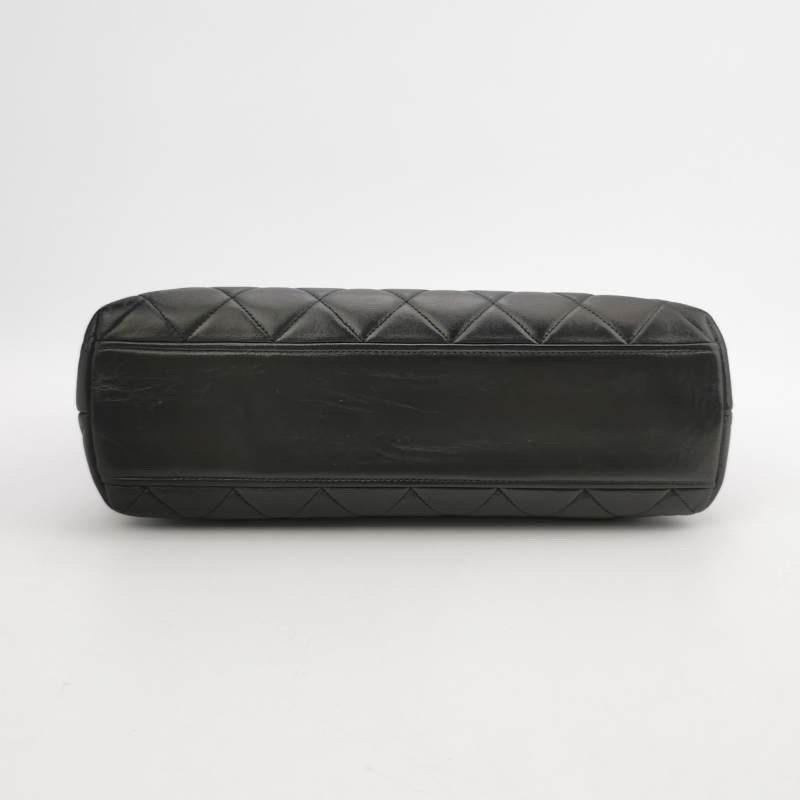 Women's Chanel Vintage Top Handle Kelly Black Flap Bag lambskin leather 24k Gold HW For Sale