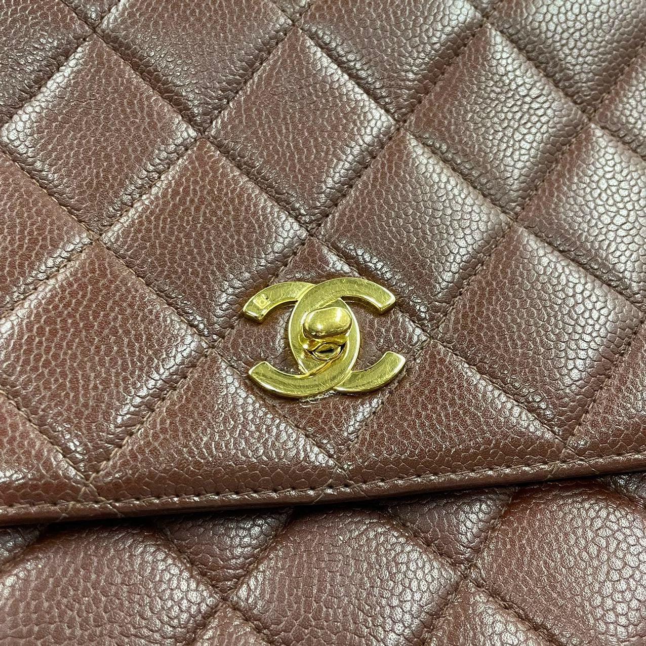 Chanel Vintage Top Handle Kelly Caramel Flap Bag Caviar Leather 24k Gold Plated For Sale 6