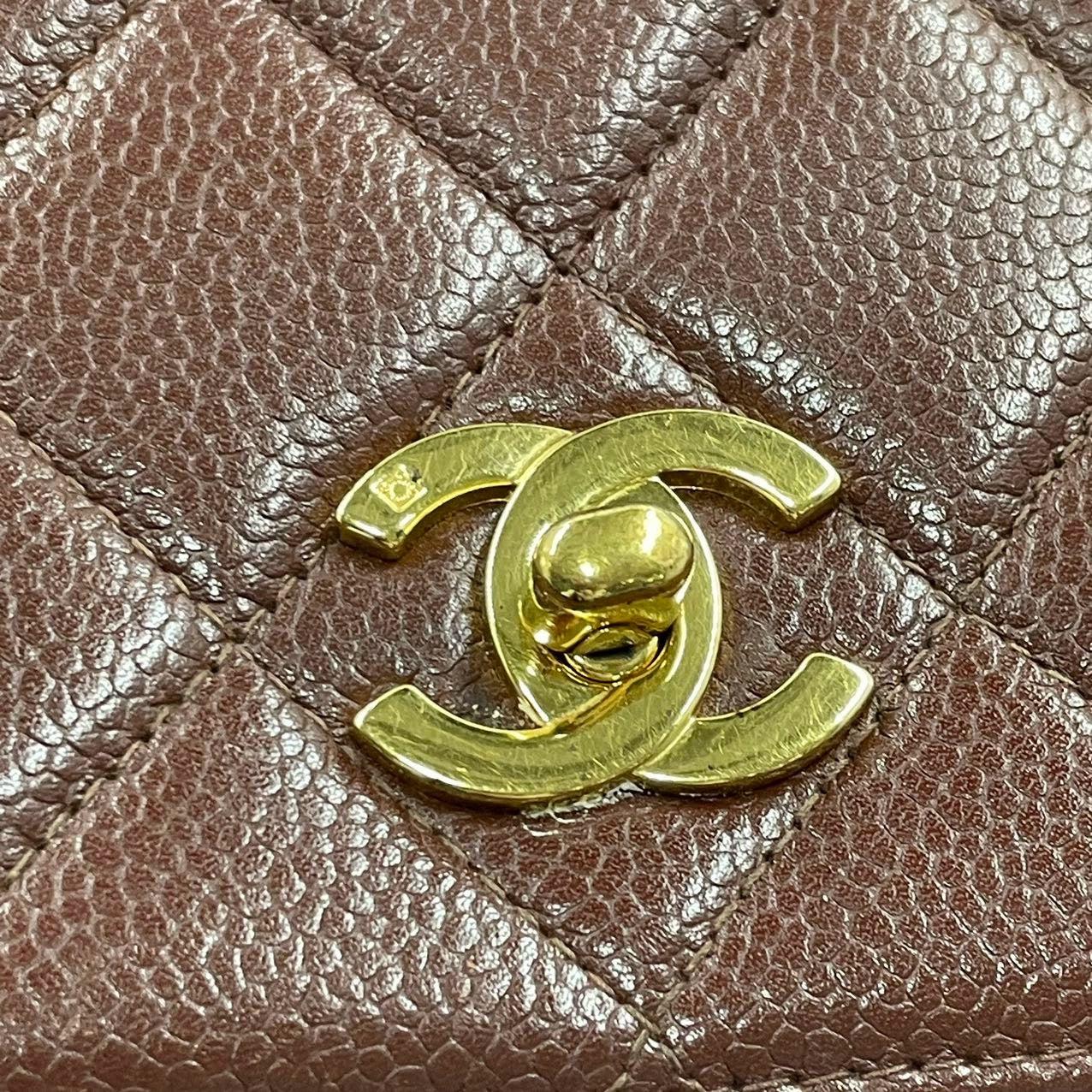 Chanel Vintage Top Handle Kelly Caramel Flap Bag Caviar Leather 24k Gold Plated For Sale 7