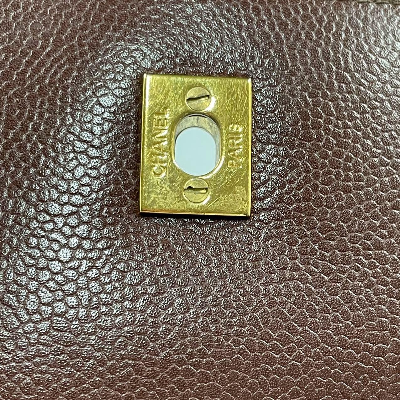 Chanel Vintage Top Handle Kelly Caramel Flap Bag Caviar Leather 24k Gold Plated For Sale 9