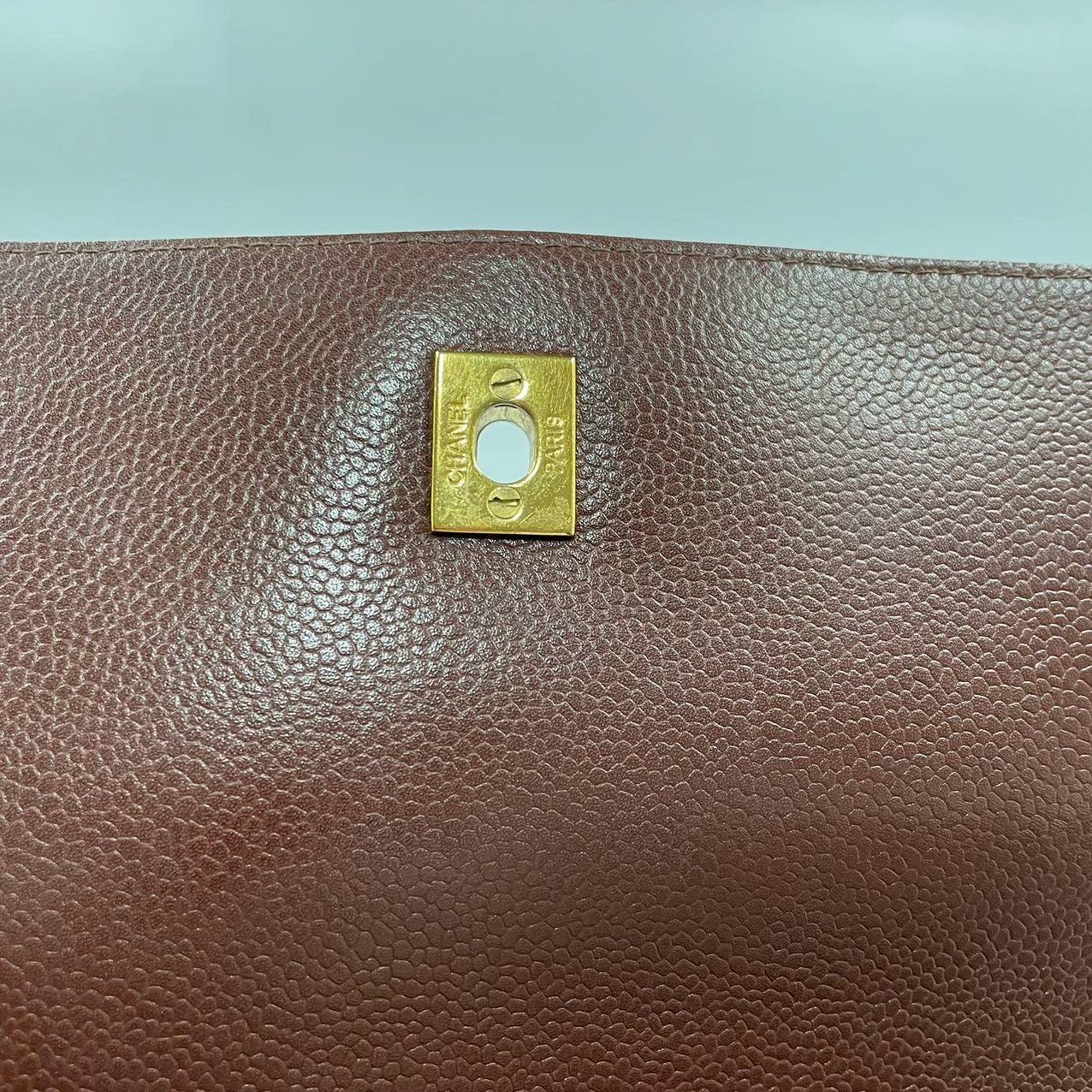 Chanel Vintage Top Handle Kelly Caramel Flap Bag Caviar Leather 24k Gold Plated For Sale 10