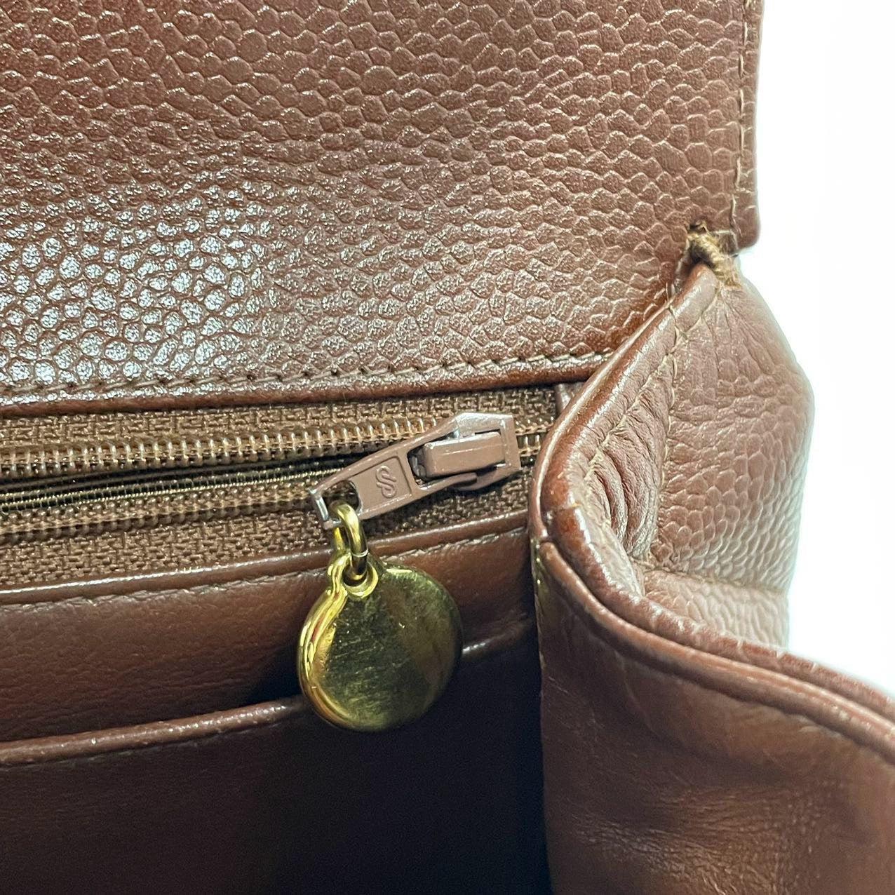 Chanel Vintage Top Handle Kelly Caramel Flap Bag Caviar Leather 24k Gold Plated For Sale 11
