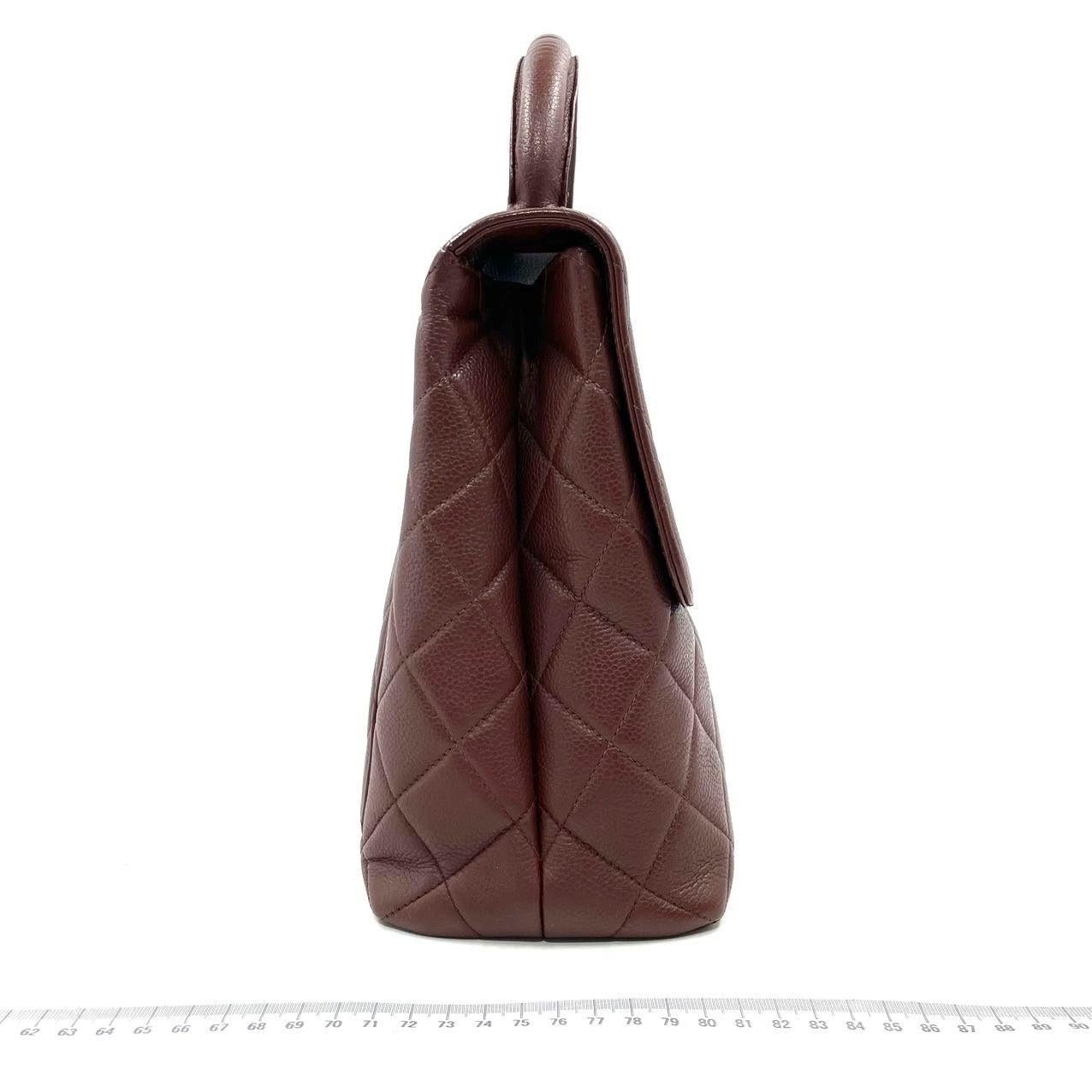 Brown Chanel Vintage Top Handle Kelly Caramel Flap Bag Caviar Leather 24k Gold Plated For Sale