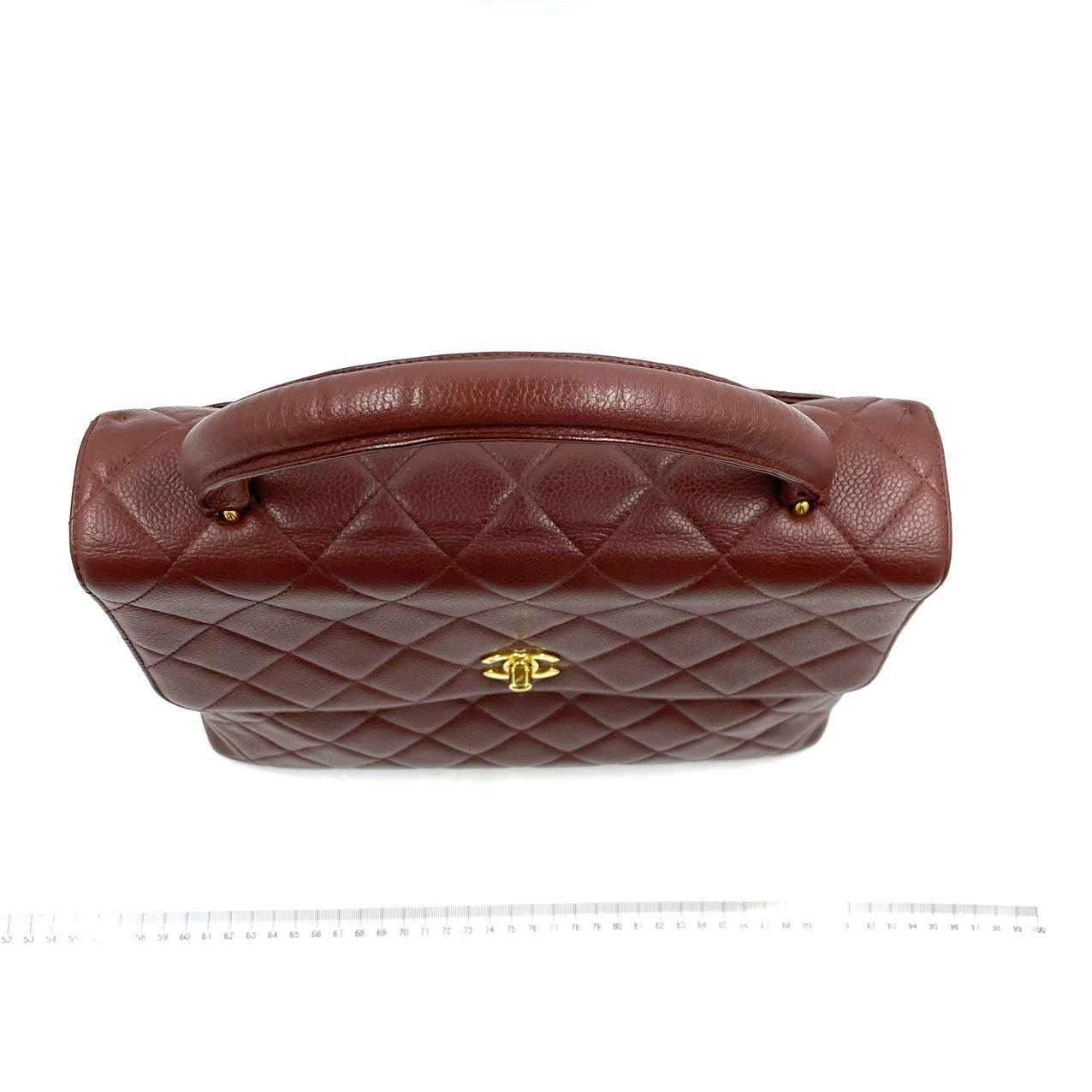 Women's Chanel Vintage Top Handle Kelly Caramel Flap Bag Caviar Leather 24k Gold Plated For Sale