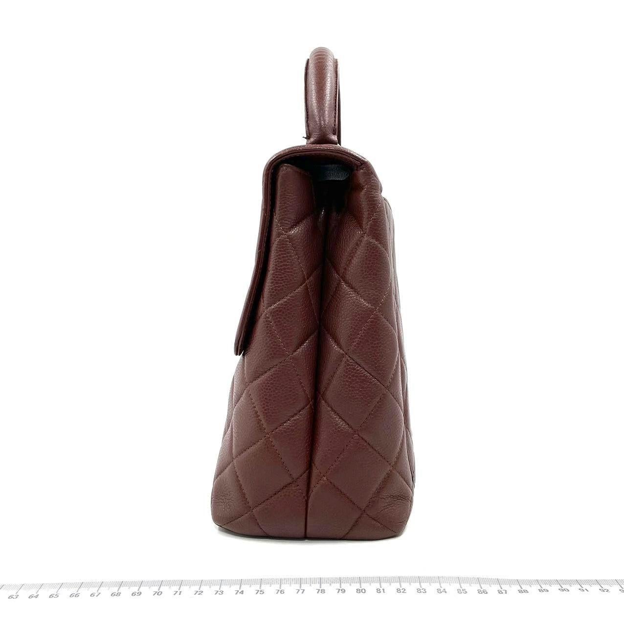 Chanel Vintage Top Handle Kelly Caramel Flap Bag Caviar Leather 24k Gold Plated For Sale 1