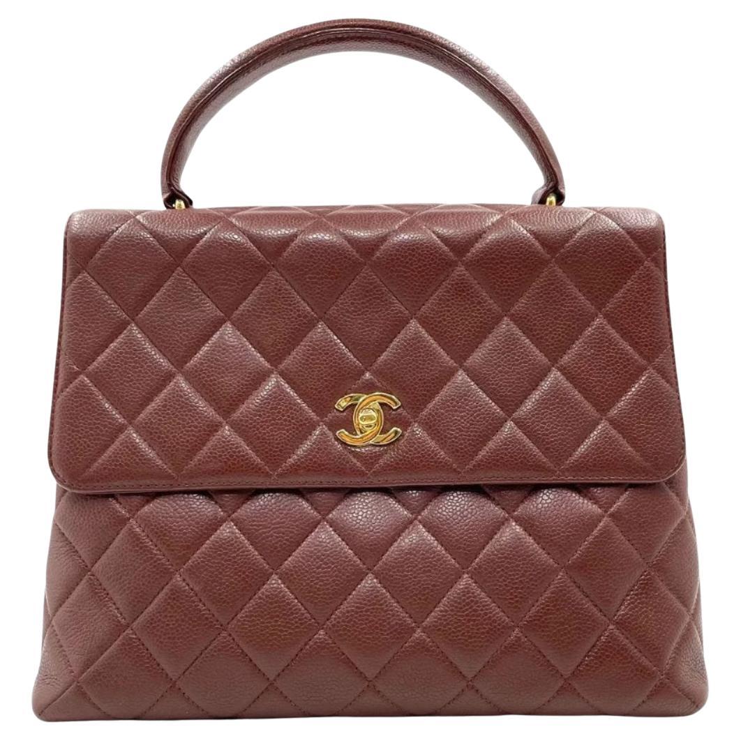 Chanel Vintage Top Handle Kelly Caramel Flap Bag Caviar Leather 24k Gold Plated For Sale