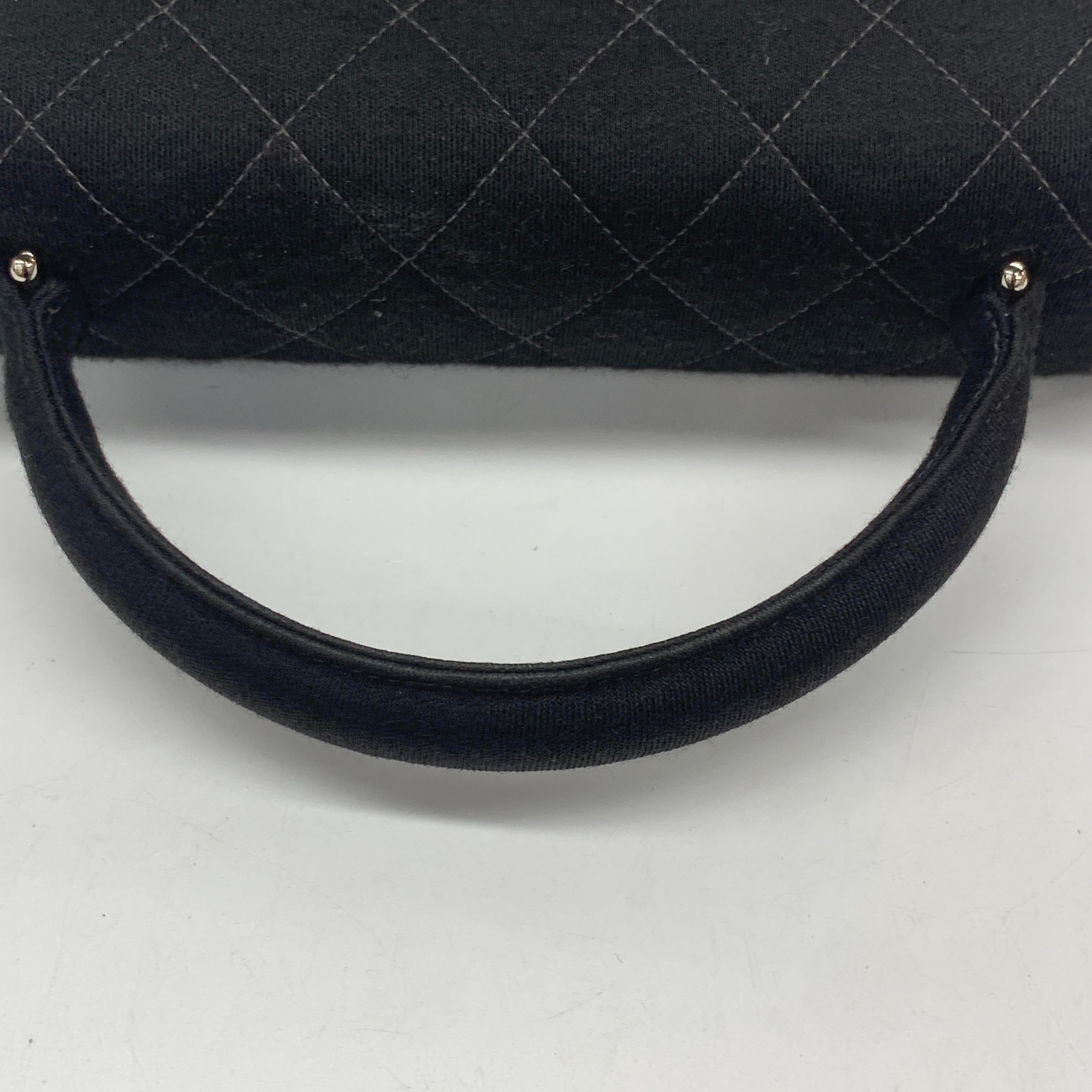 Chanel Vintage Top Handle Kelly Coco Handle Black Flap Bag Fabric Silver Hardwar en venta 9