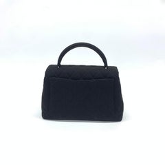 Chanel Vintage Top Handle Kelly Coco Handle Black Flap Bag Fabric Silver Hardwar