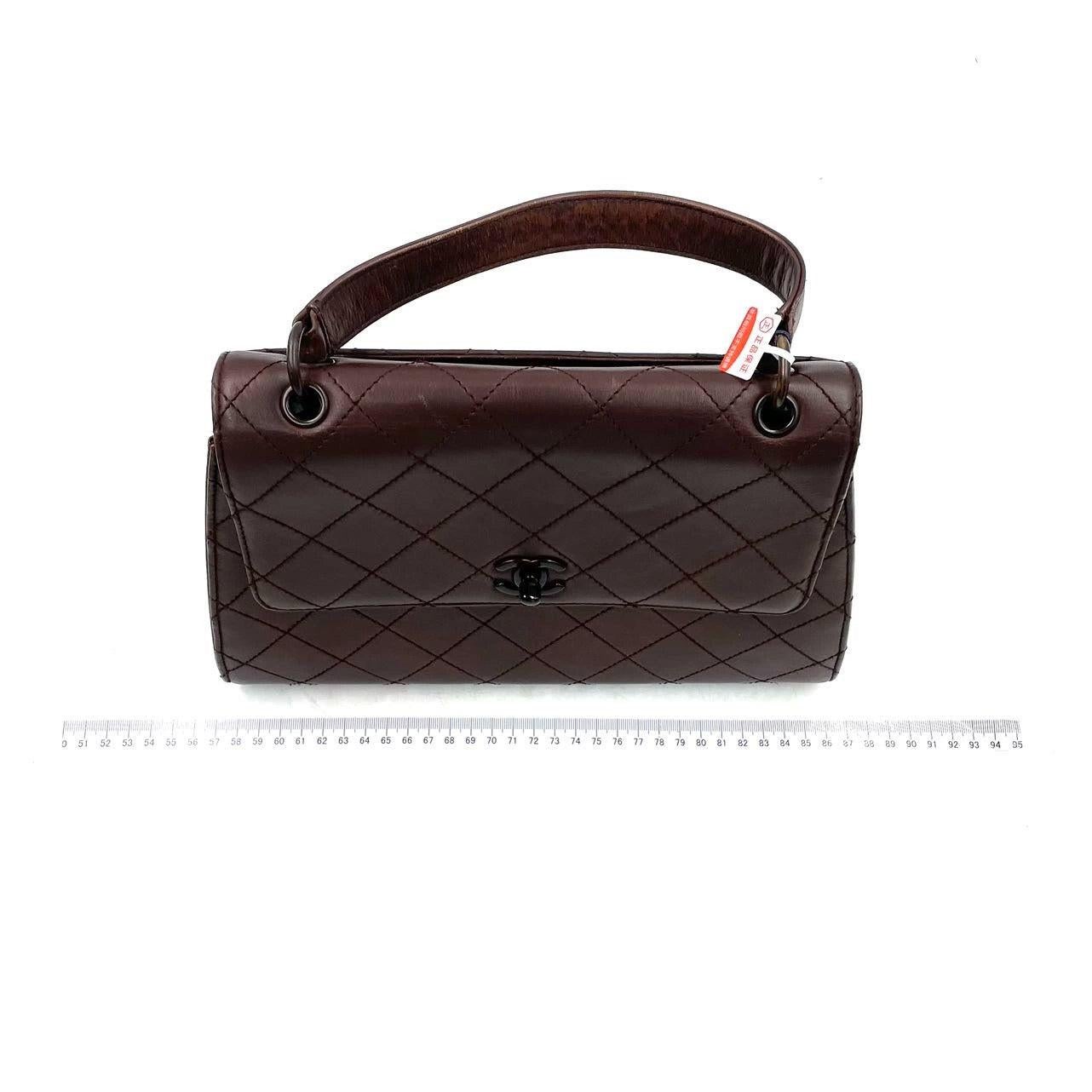 Chanel Vintage Top Handle Kelly Flap Bag Brown Cannage Lambskin Leather, 1997-99 For Sale 1