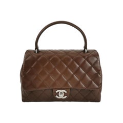 Chanel Vintage Top Handle Kelly Flap Bag Brown lambskin leather