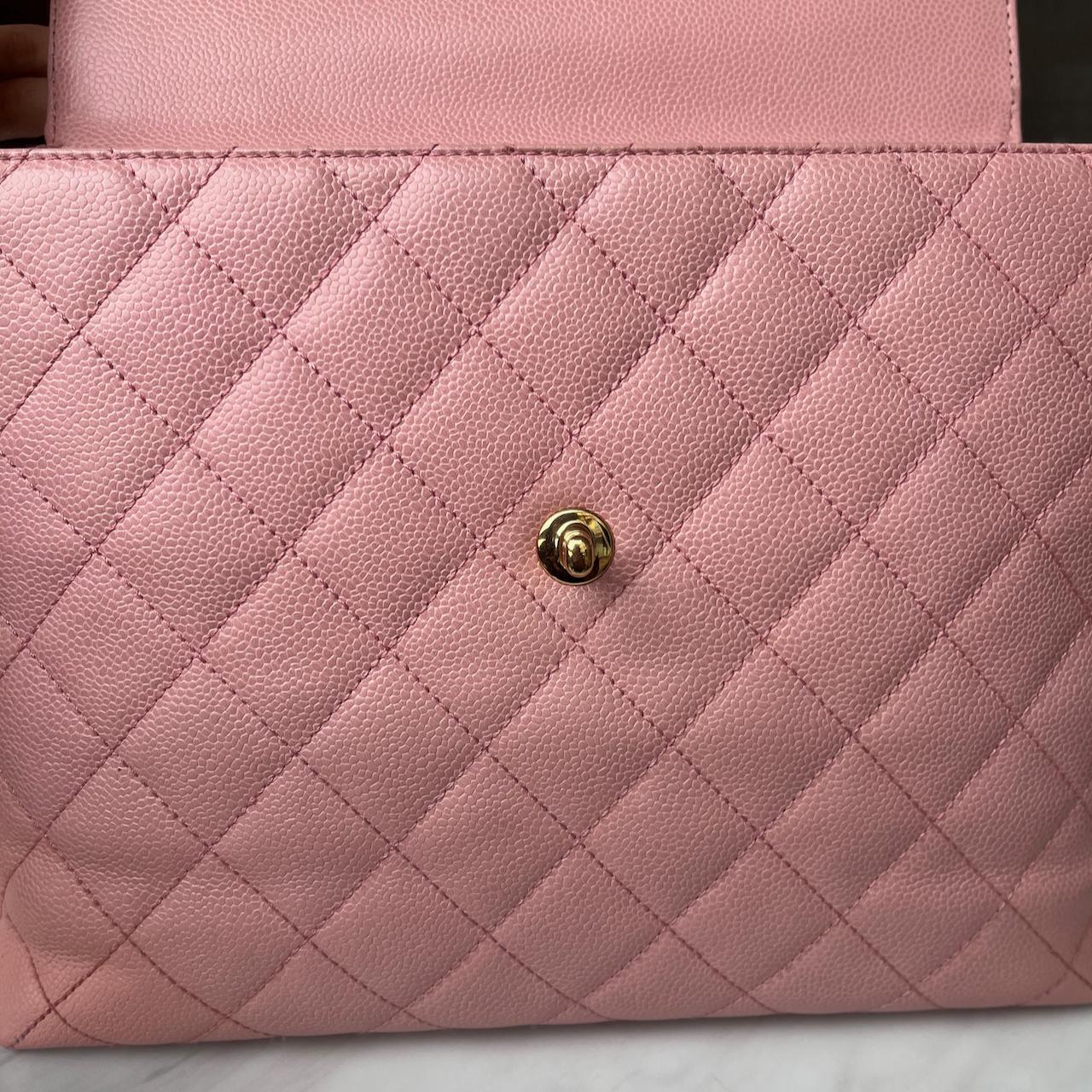 Chanel Vintage Top Handle Kelly Flap Bag Pink Quilted Caviar Leather 24k Gold HW 9