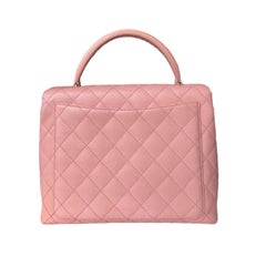 Chanel Vintage Top Handle Kelly Flap Bag Pink Quilted Caviar Leather 24k Gold HW
