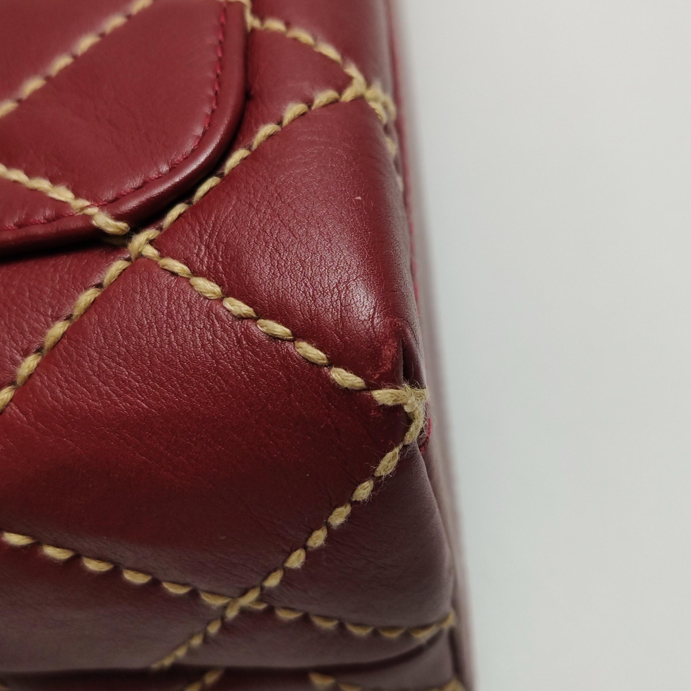 Chanel Vintage Top Handle Kelly Wild Stitch Burgundy Calfskin Leather Gold HW For Sale 5