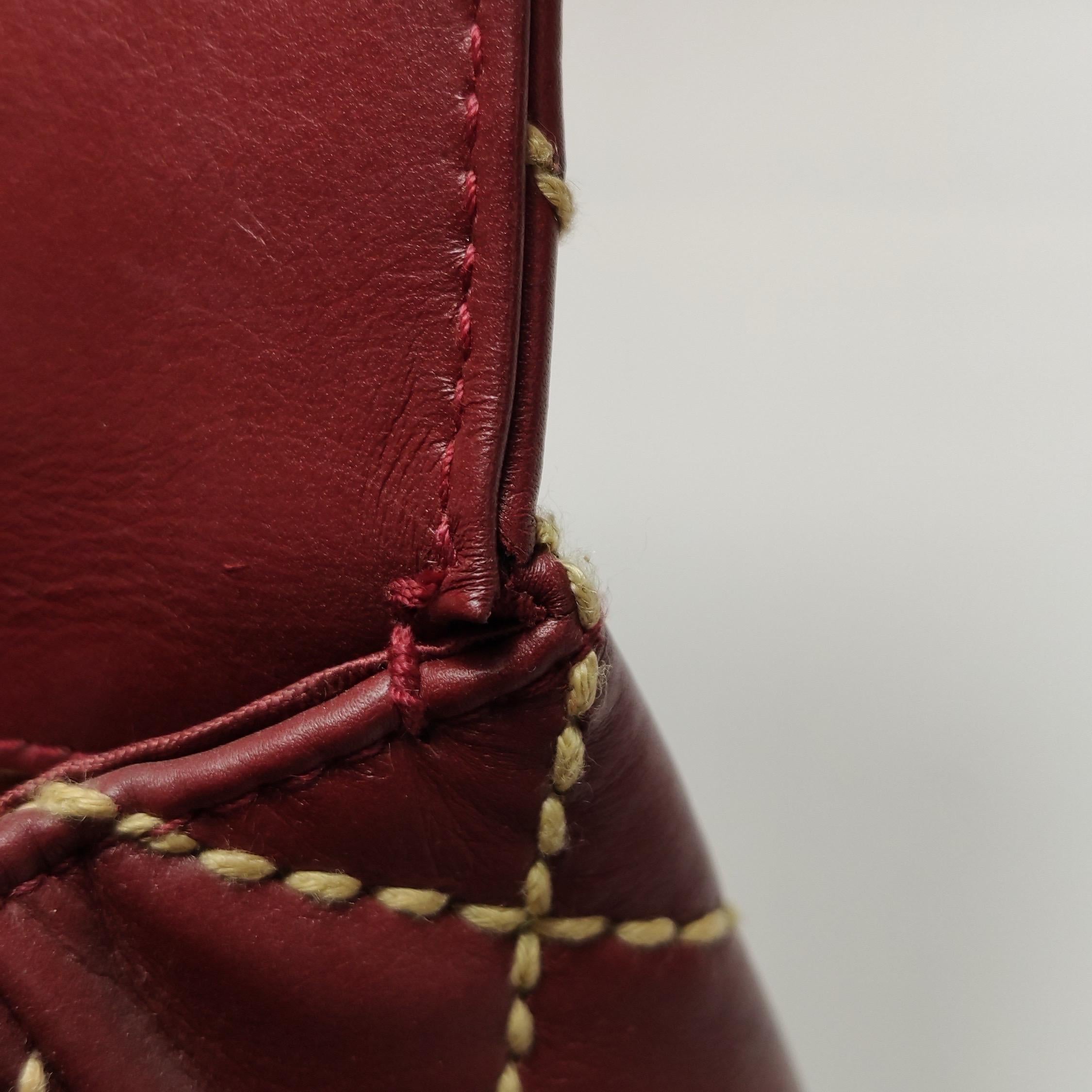 Chanel Vintage Top Handle Kelly Wild Stitch Burgundy Calfskin Leather Gold HW For Sale 7