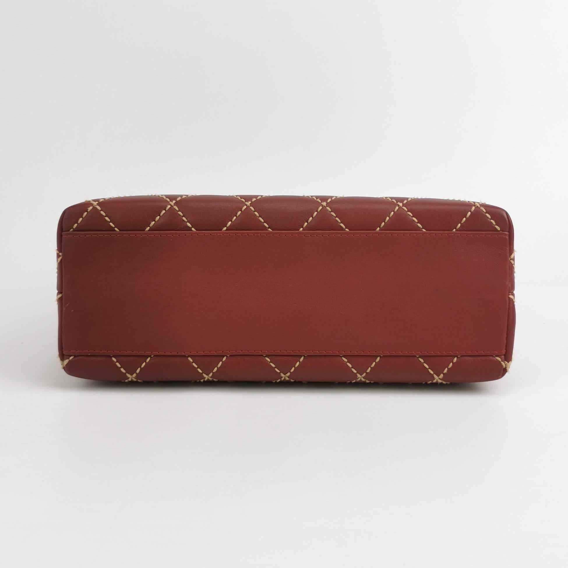 Women's Chanel Vintage Top Handle Kelly Wild Stitch Burgundy Calfskin Leather Gold HW For Sale