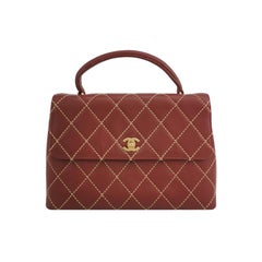 Chanel Vintage Top Handle Kelly Wild Stitch Burgundy Calfskin Leather Gold HW