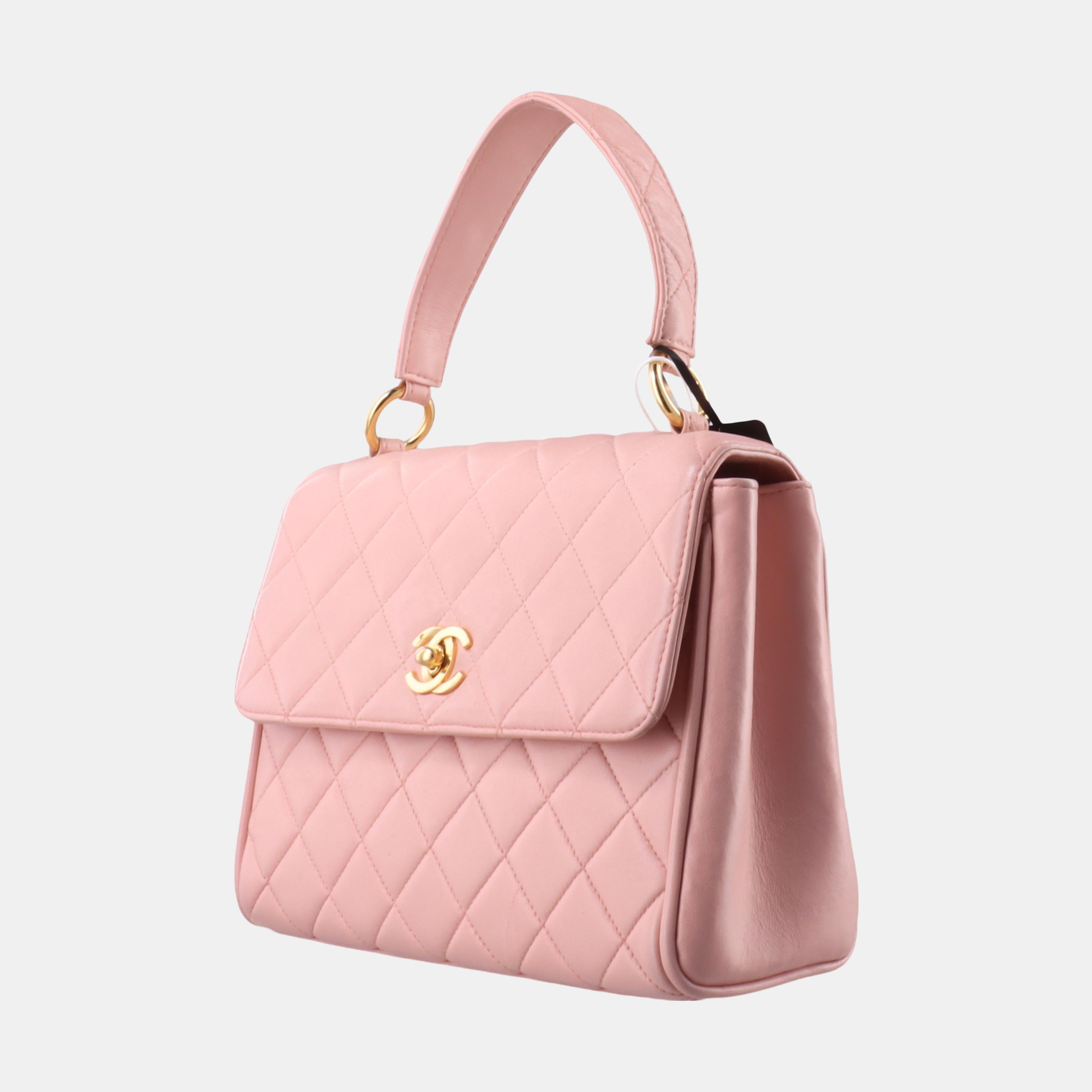 Beige Chanel Vintage Top Handle Trendy CC Kelly Flap Bag Pink Cannage Lambskin Leather