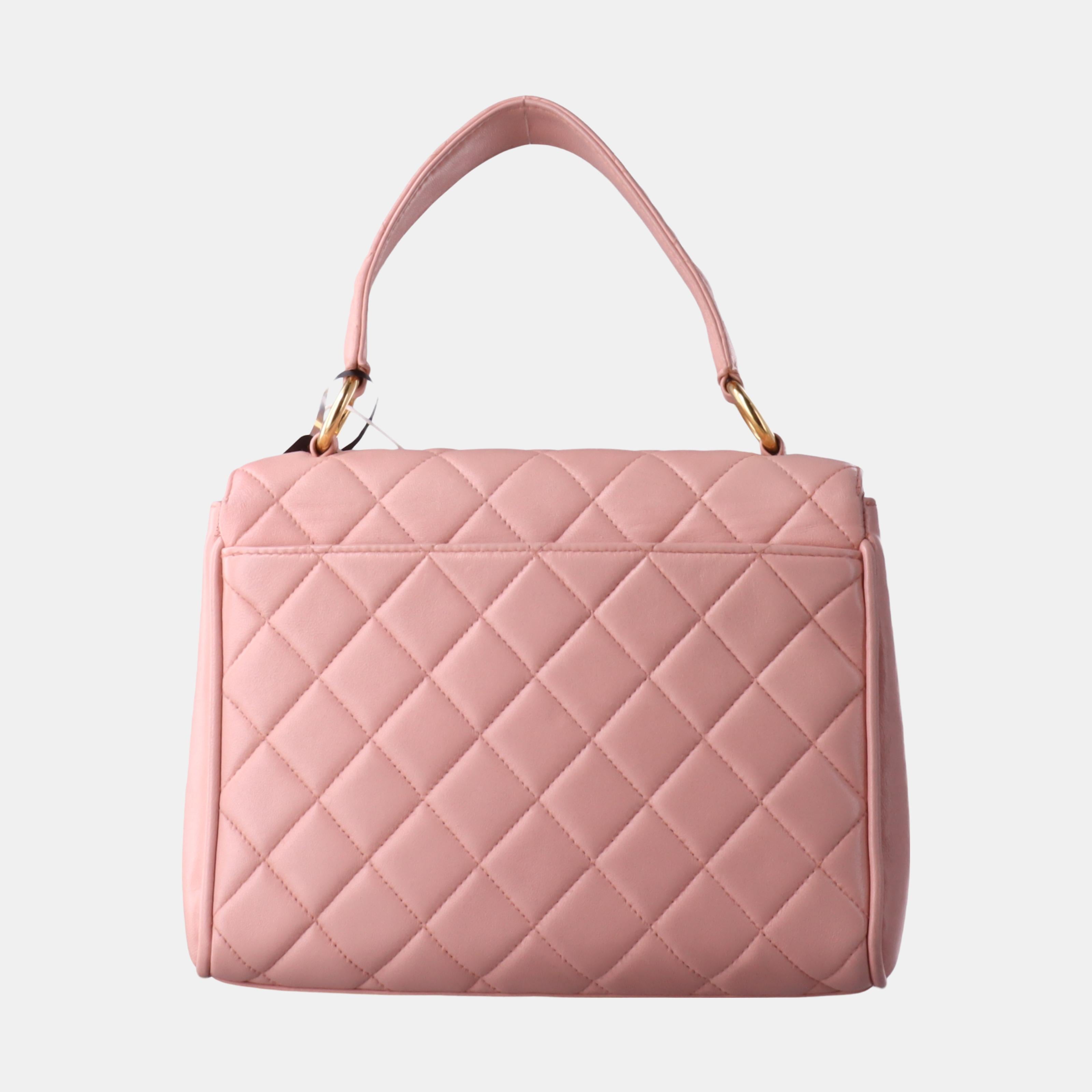 Chanel Vintage Top Handle Trendy CC Kelly Flap Bag Pink Cannage Lambskin Leather In Excellent Condition In AUBERVILLIERS, FR