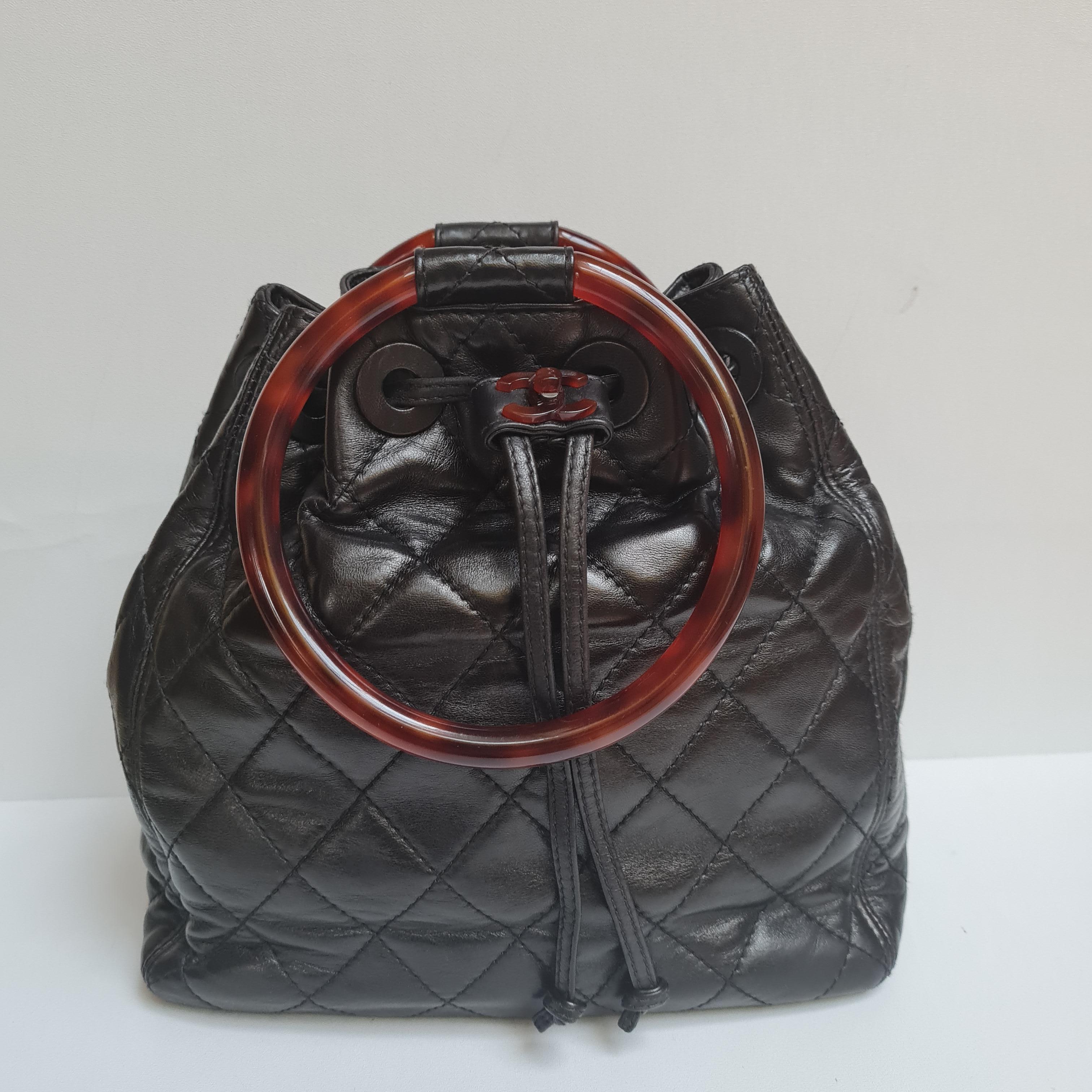Chanel Vintage Tortoise Shell Handle Bucket Bag 6