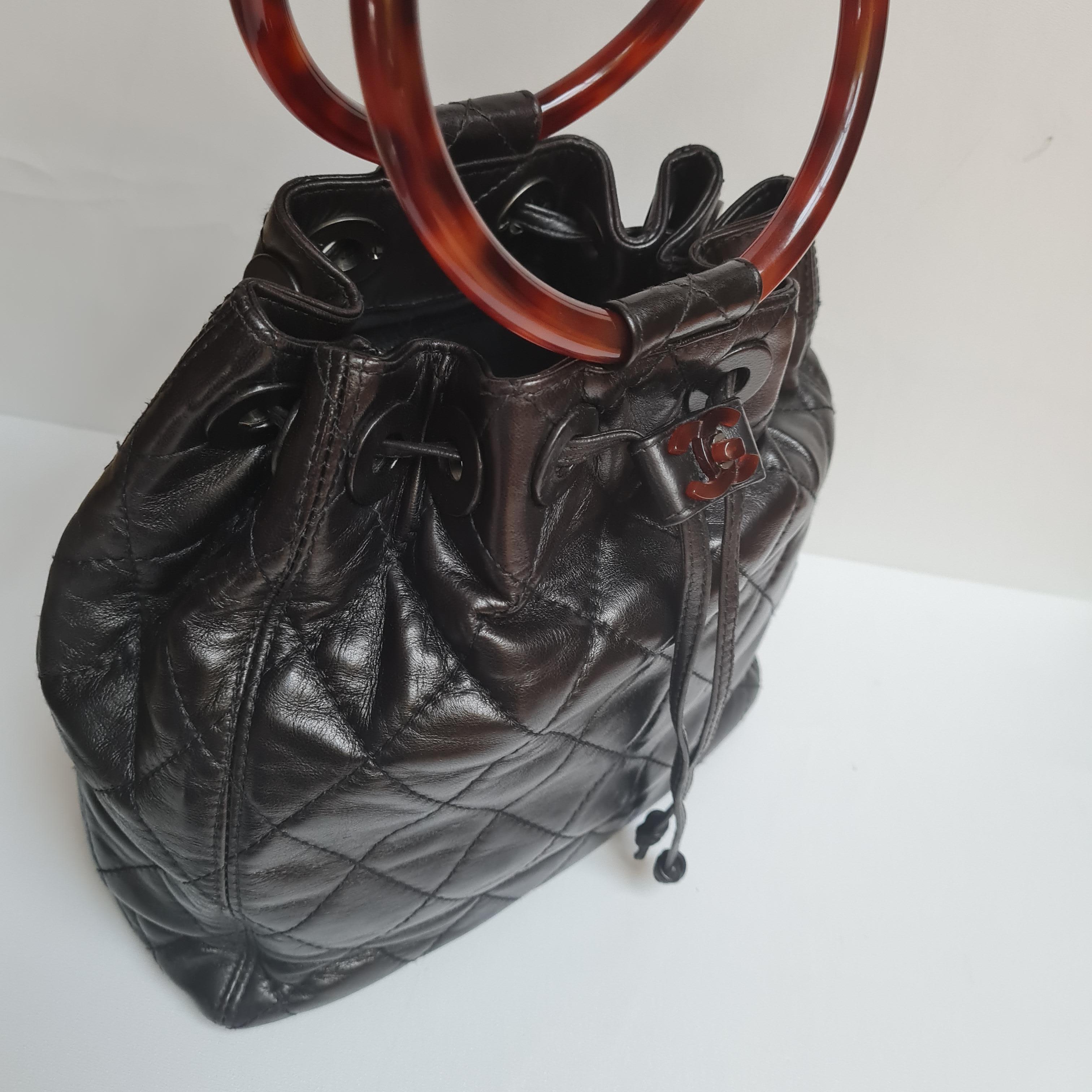 Chanel Vintage Tortoise Shell Handle Bucket Bag 11