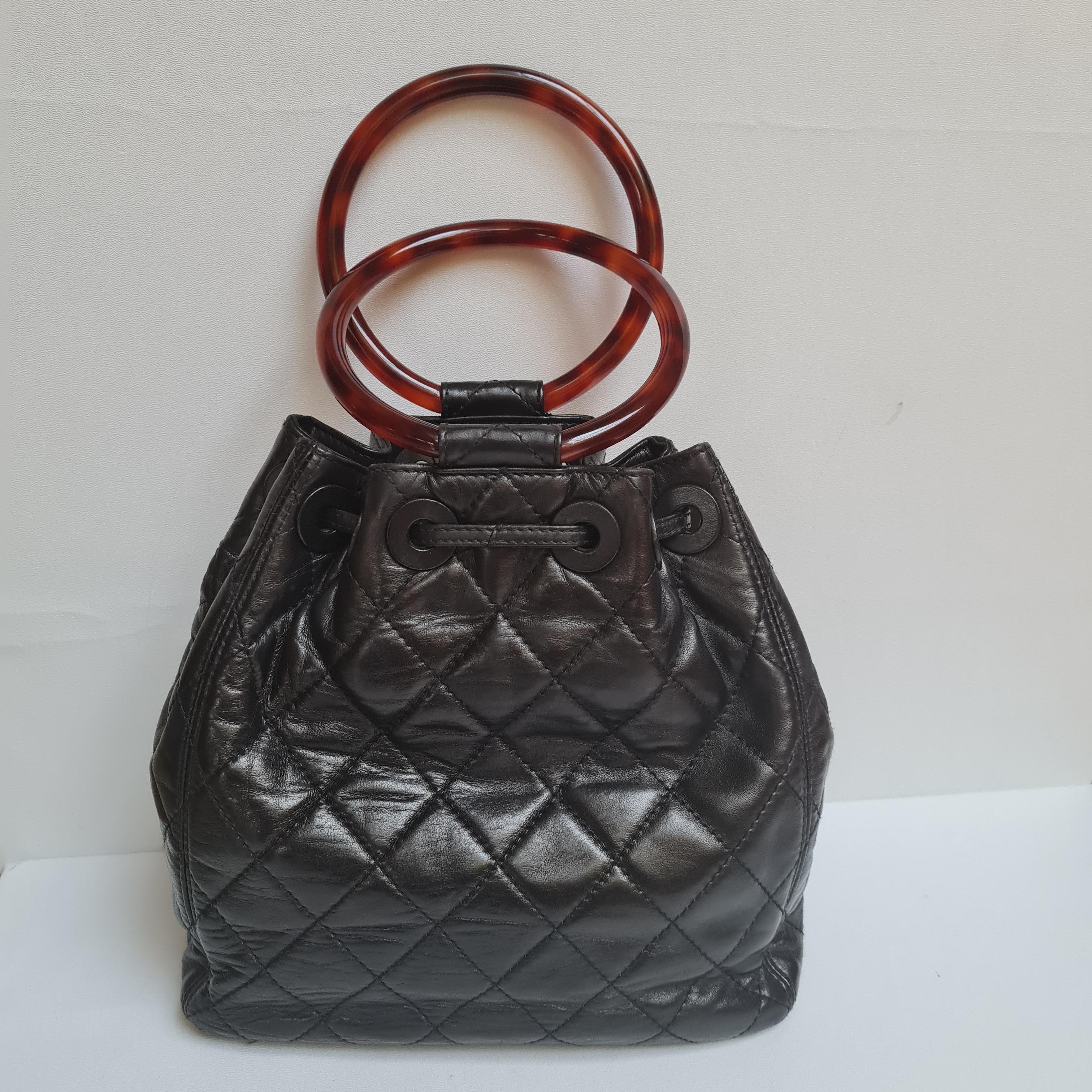Chanel Vintage Tortoise Shell Handle Bucket Bag 12