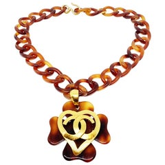 CHANEL Vintage Tortoiseshell Heart Necklace