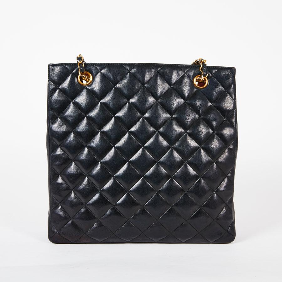 Women's or Men's CHANEL Vintage Tote Bag in Black Smooth Quilted Lamb Leather