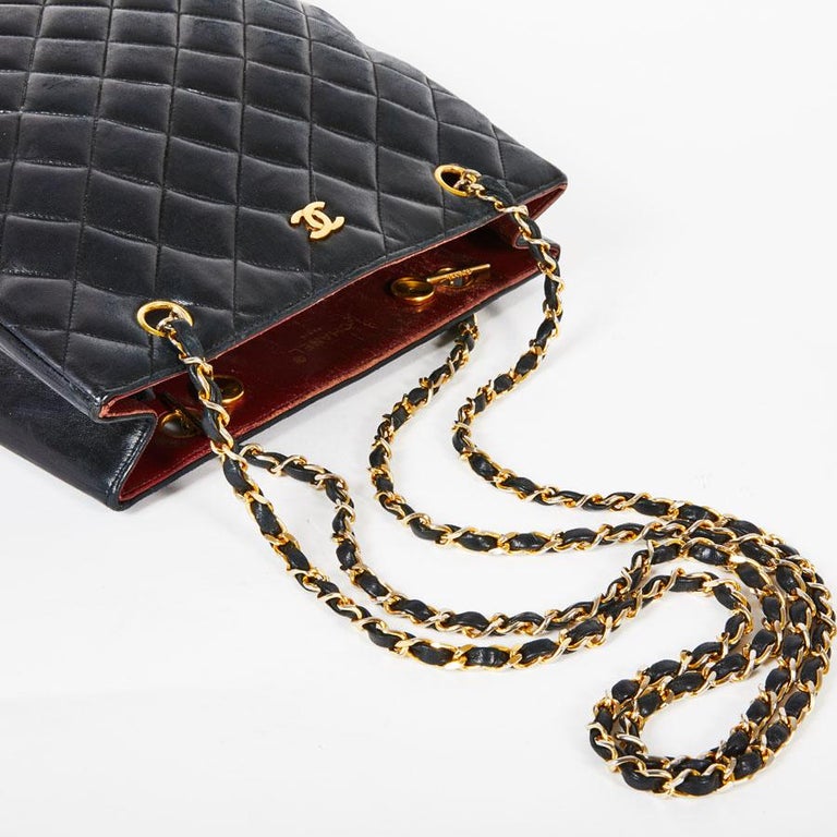 CHANEL Vintage Tote Bag in Black Smooth Quilted Lamb Leather For Sale