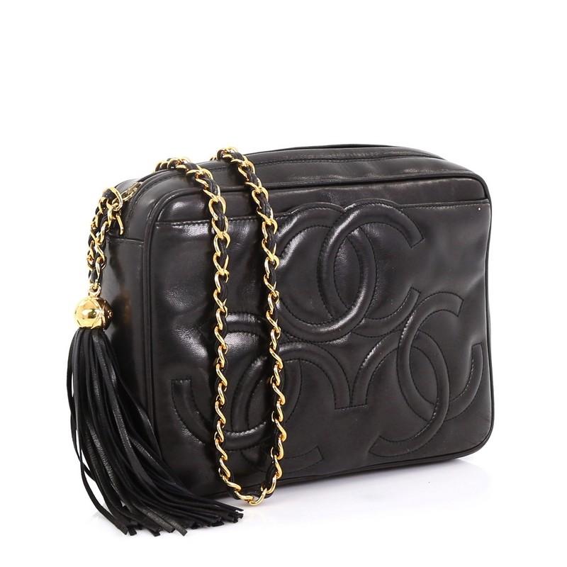 Black Chanel Vintage Triple CC Camera Bag Leather Medium