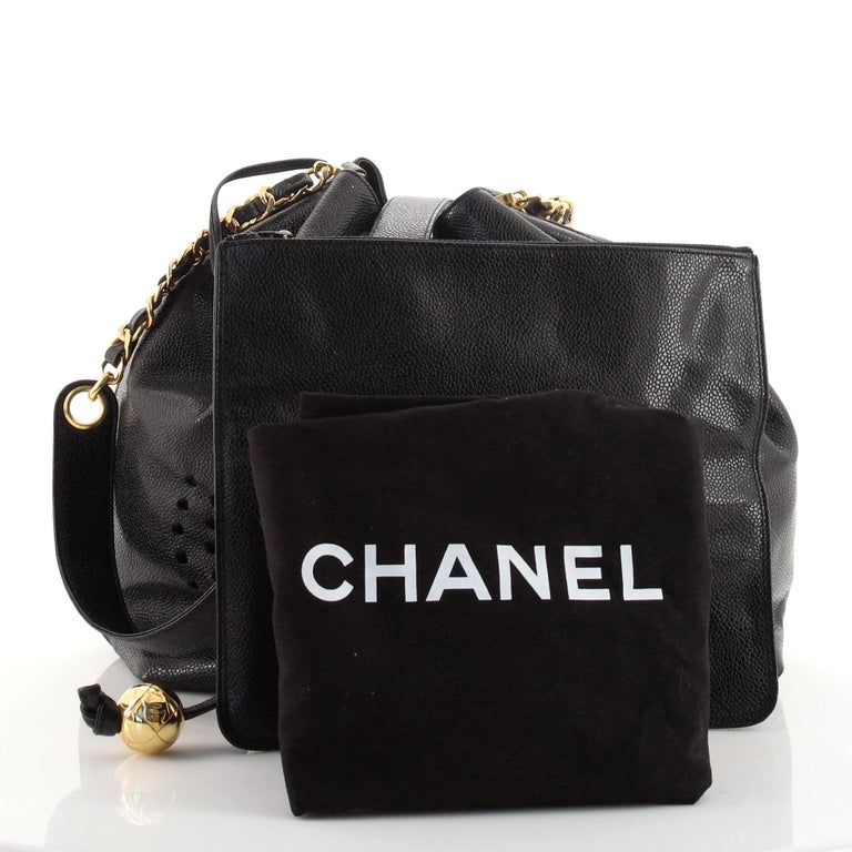 Chanel Vintage Triple CC Drawstring Tote Perforated Caviar Medium For Sale  at 1stDibs