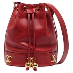 Chanel Vintage Triple CC Red Caviar Crossbody Shoulder Tote
