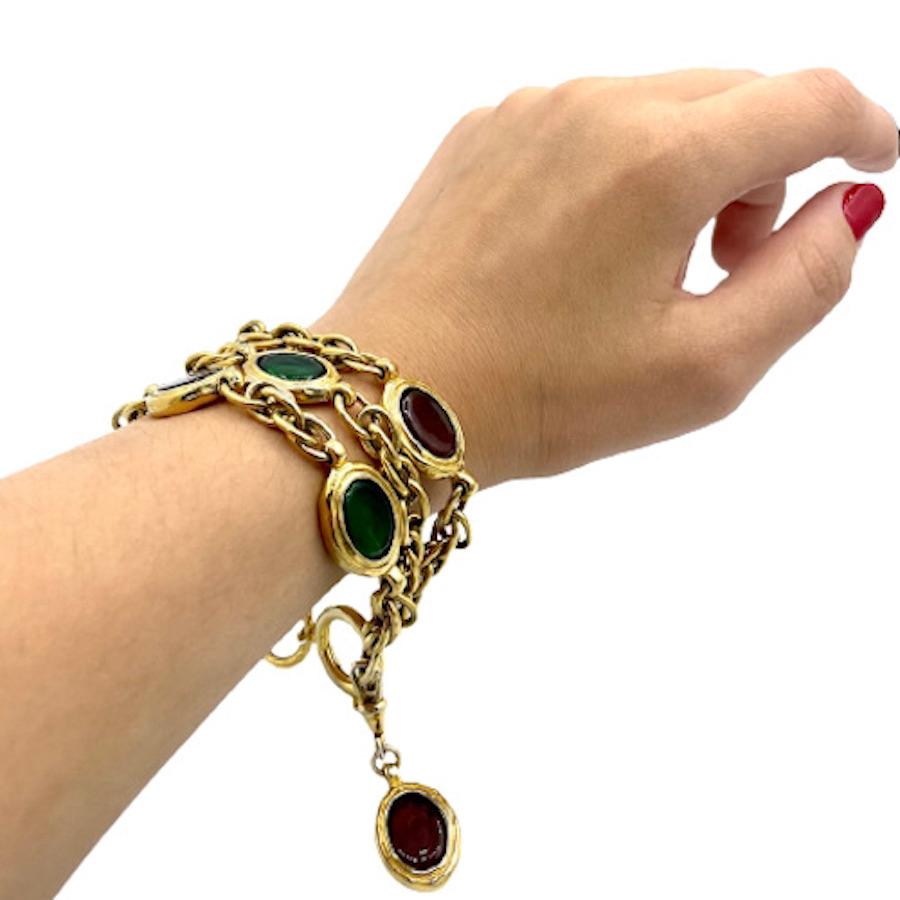 CHANEL Vintage Triple Row Bracelet in Gilt Metal and Colored Molten Glass 2