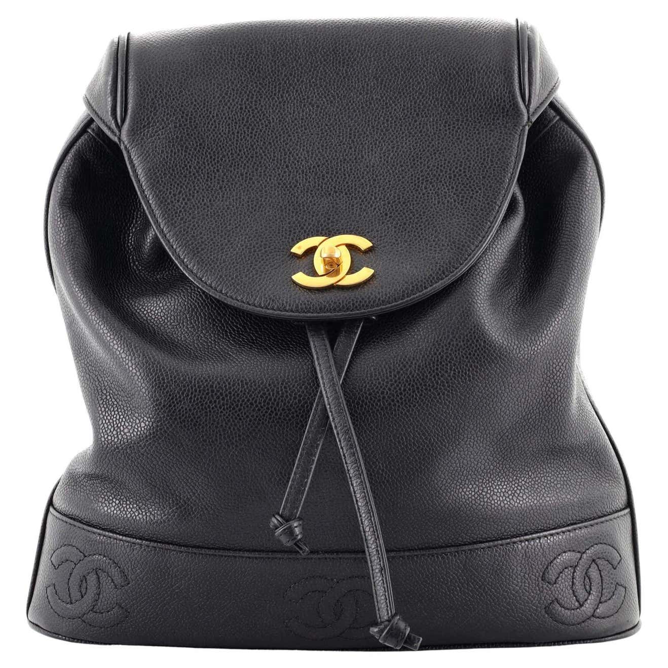 Computer Backpack Chanel Chanel Vintage Triple Stitched CC Flap Backpack Caviar Medium at 1stDibs