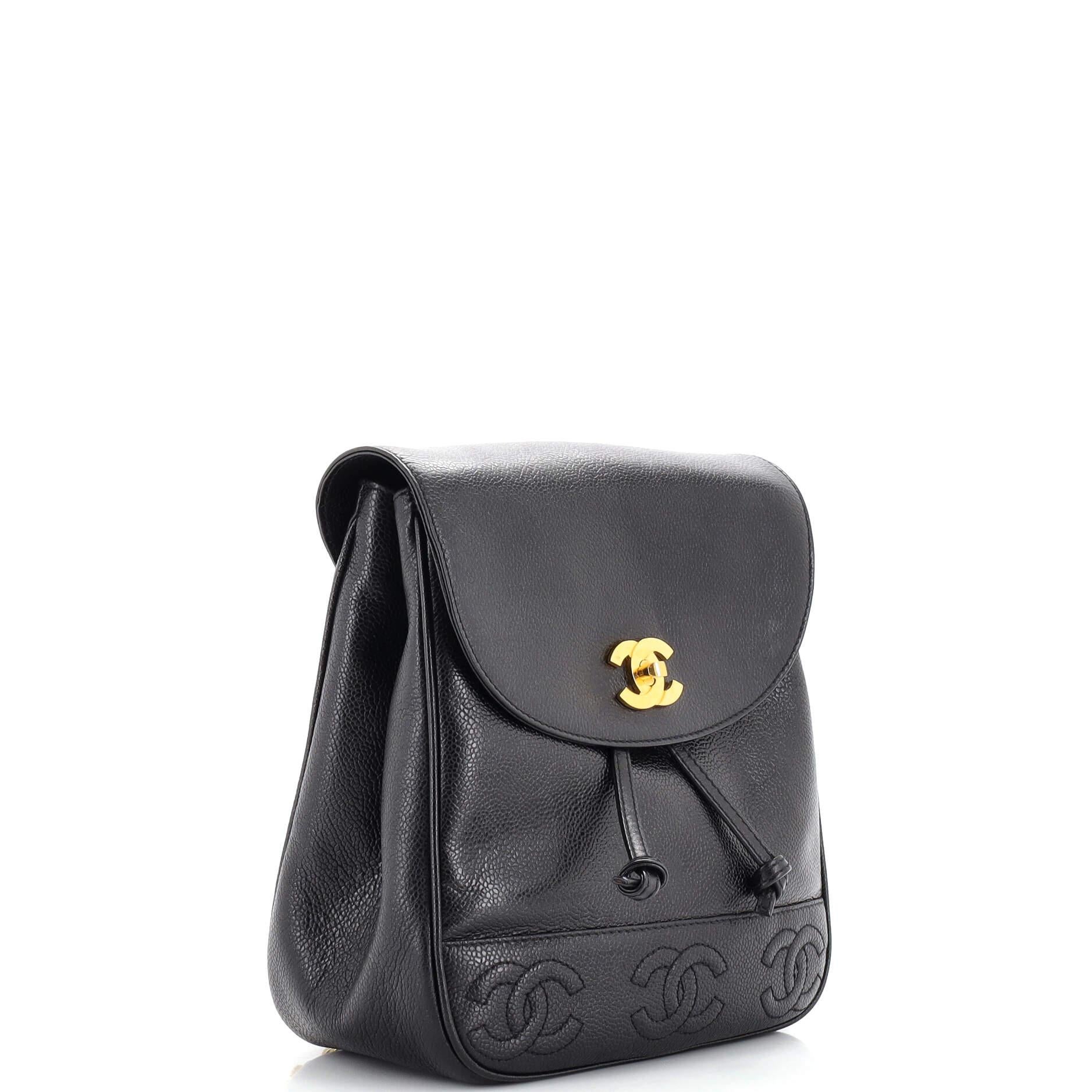Chanel Vintage Triple Stitched CC Flap Backpack Caviar Small In Good Condition For Sale In NY, NY