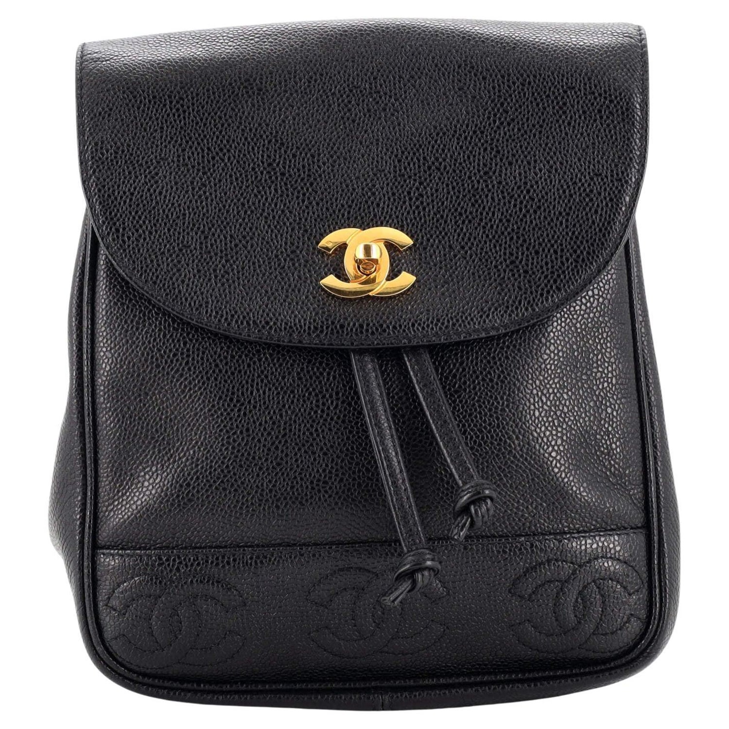 Chanel Vintage Triple Stitched CC Flap Backpack Caviar Small For