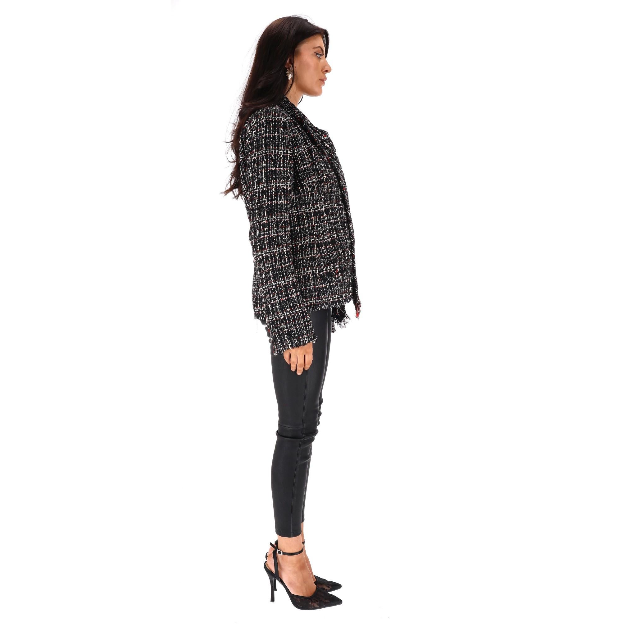 Black Chanel Vintage Tweed Jacket With Matching Tie For Sale