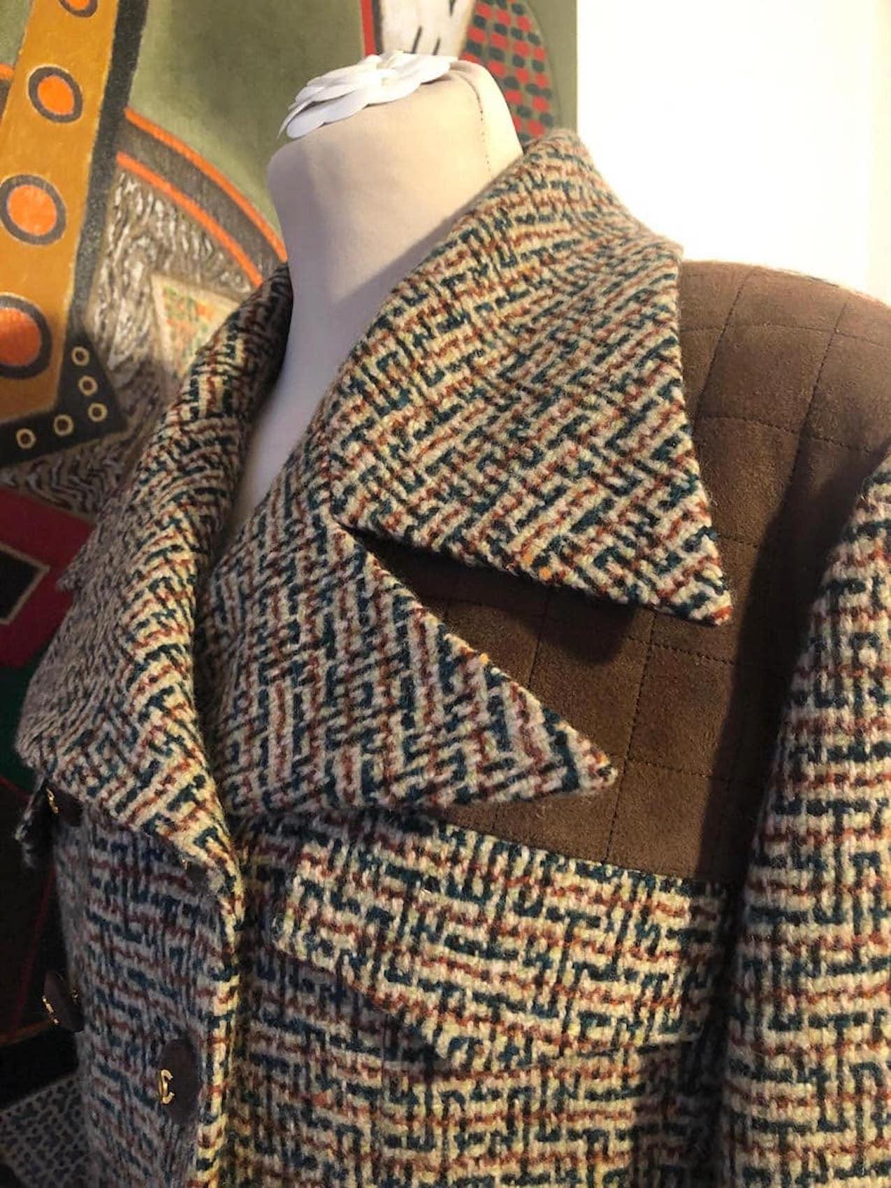 CHANEL Vintage Tweed Suede Jacket Double-Breasted Multi CC Logo Circa 1990s 2
