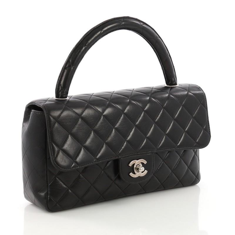 Black Chanel Vintage Twin Top Handle Flap Bag Quilted Lambskin Medium