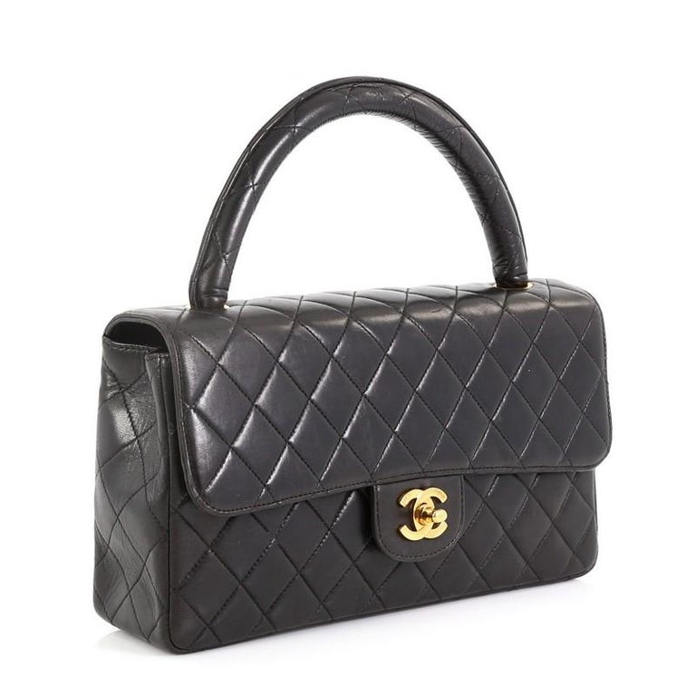 Chanel Vintage Twin Top Handle Flap Bag Quilted Lambskin Medium at