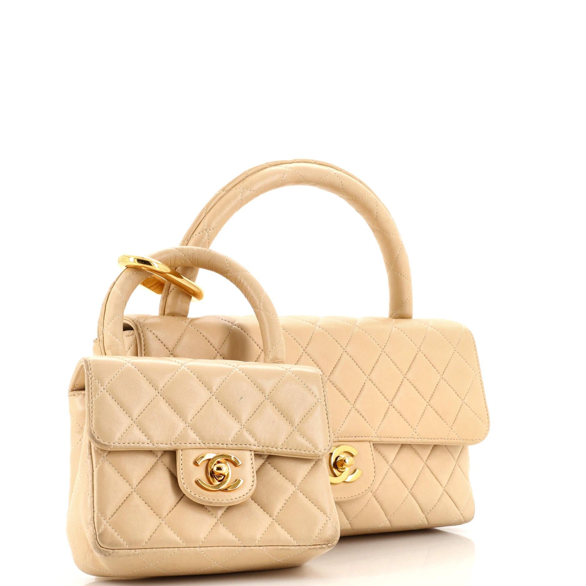 Chanel Vintage Twin Top Handle Flap Bag Quilted Lambskin Medium In Good Condition In NY, NY