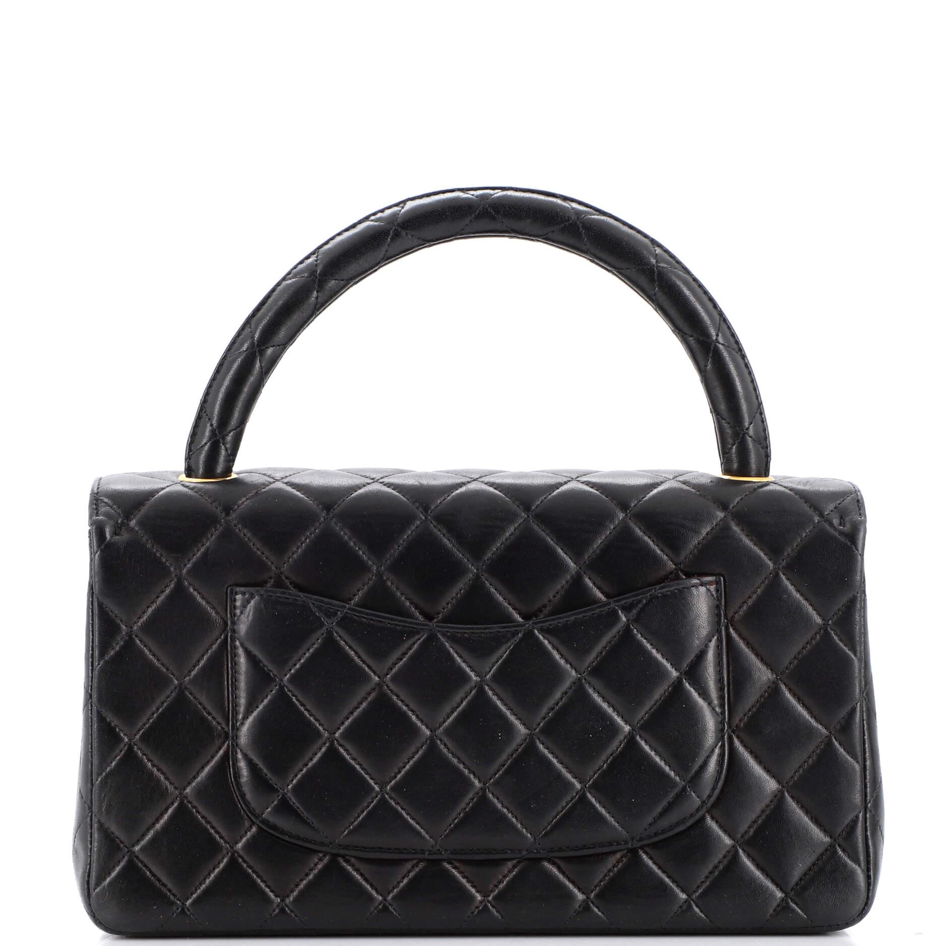 Women's Chanel Vintage Twin Top Handle Flap Bag Quilted Lambskin Medium
