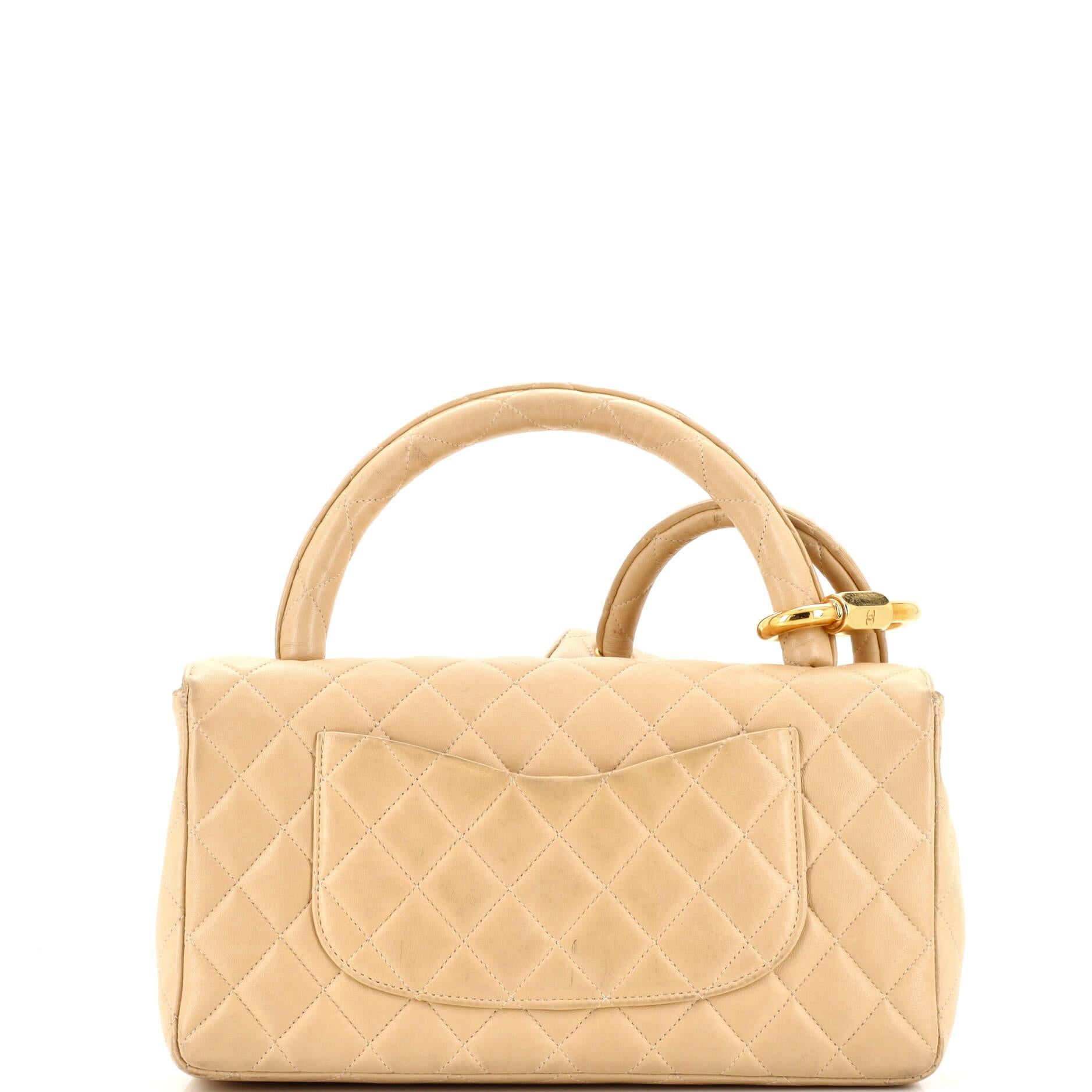 Women's or Men's Chanel Vintage Twin Top Handle Flap Bag Quilted Lambskin Medium