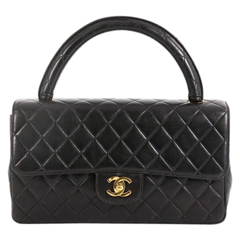 Chanel Vintage Twin Top Handle Flap Bag Quilted Lambskin Medium 